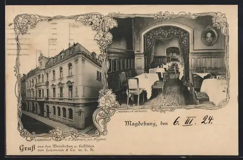 AK Magdeburg, Restaurant und Weinhandlung von Fuhrmann & Co., Himmelreichstrasse 4-5