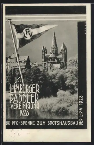 AK Limburg / Lahn, Spendenkarte der Limburger Paddler Vereinigung 1928, 50 Pfg. Spende