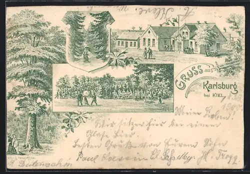 Lithographie Kiel, Blick zum Gasthof Karlsburg