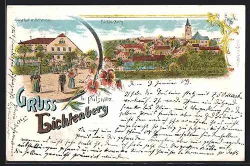 Lithographie Lichtenberg b. Pulsnitz, Gasthof zum Schwan