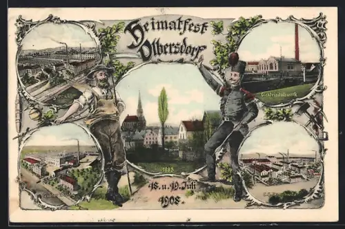AK Olbersdorf, Kohle Bergbau, Elektrizitätswerk, Werke C. A. Gruschwitz, Wagner & Co. & Gustav Wäntig, Heimatfest 1908