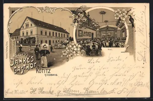 Lithographie Kötitz, Gasthof Jänke mit Blick in den Saal