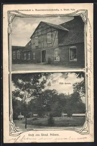 AK Wendisch Priborn, Gasthaus v. Friedr. Puls, Blick in Puls Garten