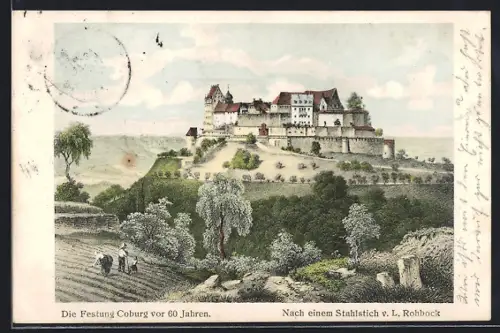 Künstler-AK Coburg, Festung Coburg vor 60 Jahren