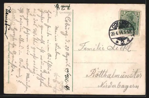 AK Coburg, Blick auf die Veste von Laubgang
