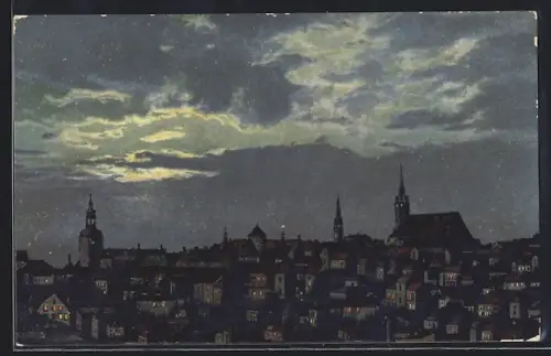 AK Bautzen, Stadtansicht bei Nacht