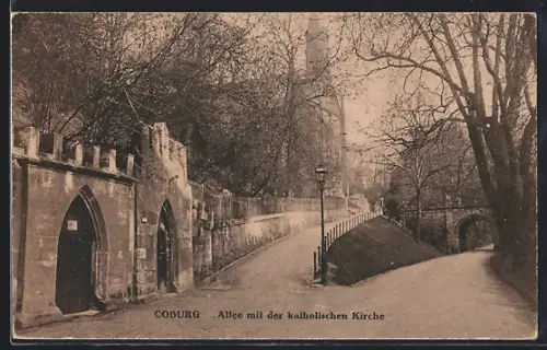 AK Coburg, Allee mit der katholischen Kirche