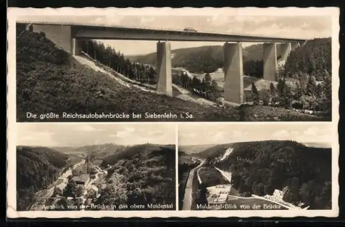 AK Siebenlehn i. Sa., Reichsautobahnbrücke, Ausblick ins obere Muldental, Muldental-Blick von der Brücke