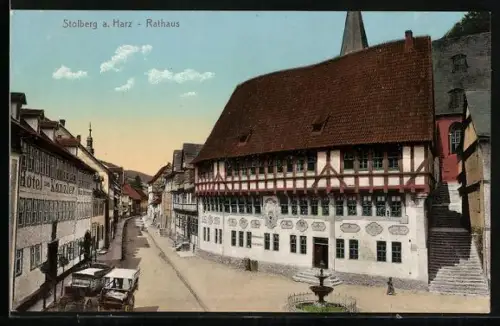 AK Stolberg a. Harz, Rathaus und Hotel zum Kanzler, Strassenpartie