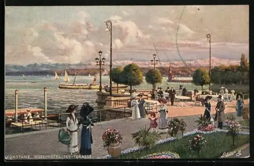 Künstler-AK Konstanz, Insel-Hotel und See-Terrasse