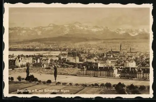AK Konstanz a. B., Stadtansicht mit Schweizer Alpen