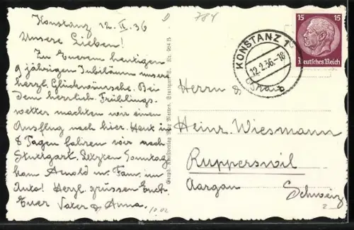 AK Konstanz a. B., Stadtansicht mit Schweizer Alpen