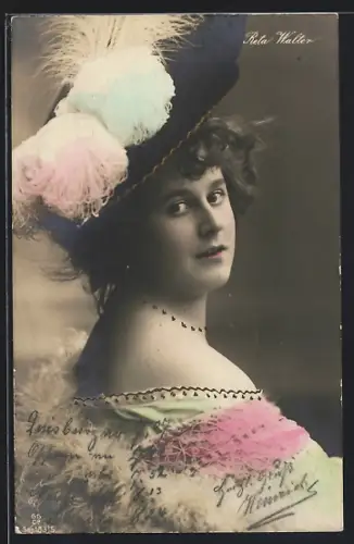 AK Opernsängerin Reta Walter mit grossem Hut