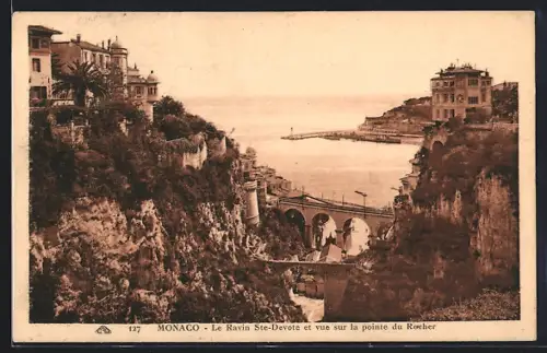 AK Monaco, Le Ravin Ste-Devote et vue sur la pointe du Rocher
