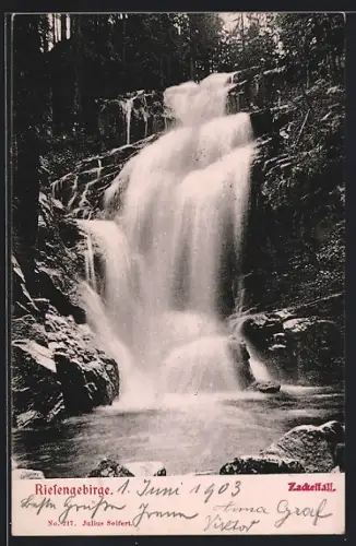 AK Zackelfall /Riesengebirge, Blick auf den Wasserfall