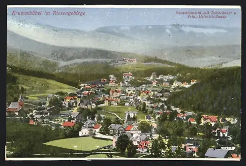 AK Krummhübel im Riesengebirge, Gesamtansicht mit Teichränder und Prinz-Heinrich-Baude