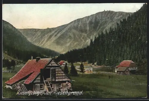 AK Riesengrund /Riesengebirge, Häuser im Tal
