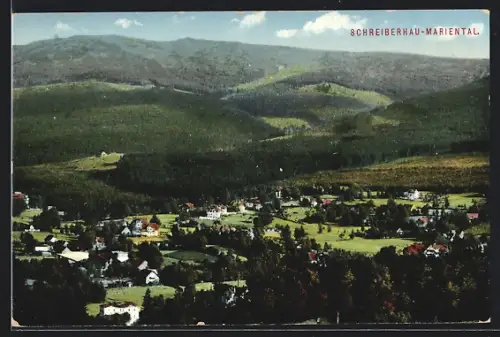 AK Schreiberhau, Gesamtansicht mit Mariental aus der Vogelschau