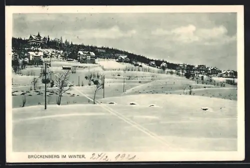 AK Brückenberg /Riesengebirge, Ortsansicht im Winter