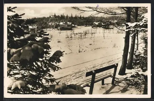 AK Brückenberg /Riesengebirge, Ortsansicht aus der Vogelschau