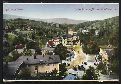 AK Schreiberhau-Mariental, Strassenpartie aus der Vogelschau