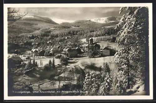AK Ober-Krummhübel /Riesengebirge, Ortsansicht mit Prinz-Heinrich-Baude