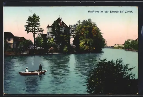 AK Zürich, Blick auf den Hardturm an der Limmat