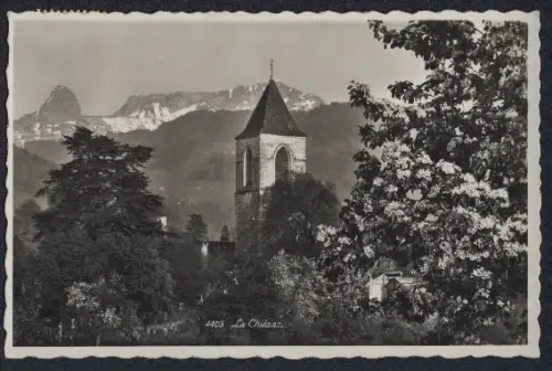 AK La Chiésaz, Turm mit Bergen