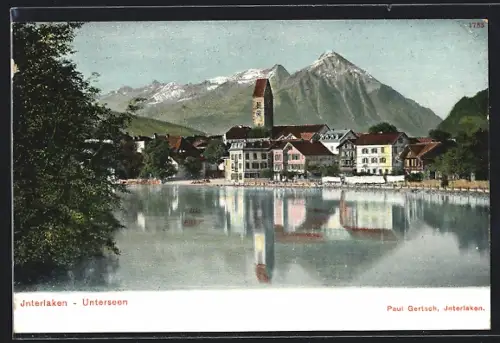 AK Interlaken-Unterseen, Uferpartie mit Bergen