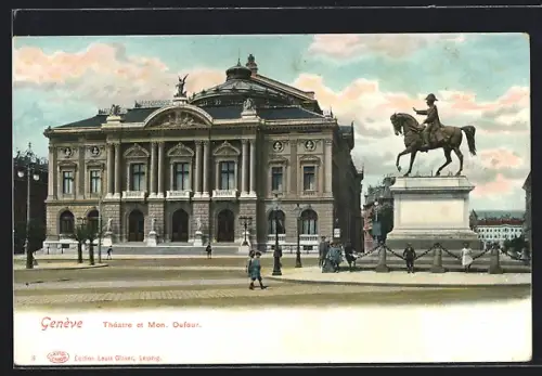 AK Genève, Théatre et Monument Dufour, um 1900