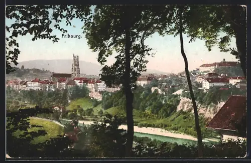 AK Fribourg, Teilansicht mit Kirche
