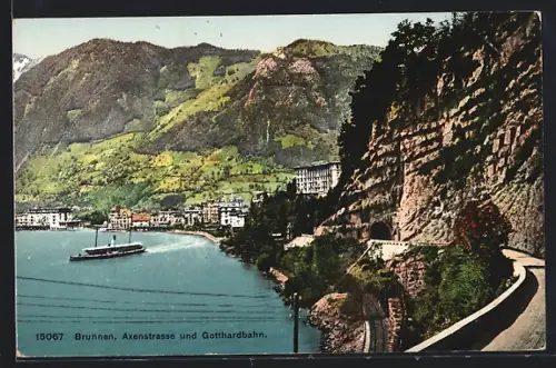 AK Brunnen, Axenstrasse und Gotthardbahn