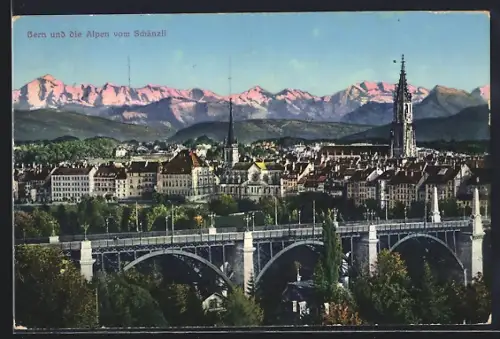 AK Bern, Teilansicht und die Alpen vom Schänzli
