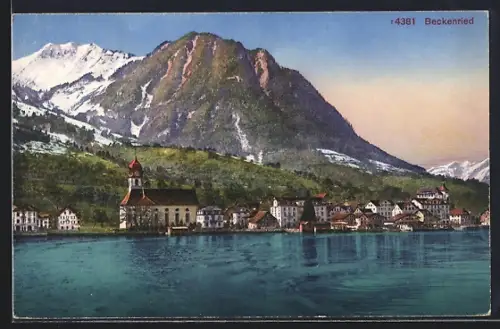 AK Beckenried, Uferpartie mit Kirche