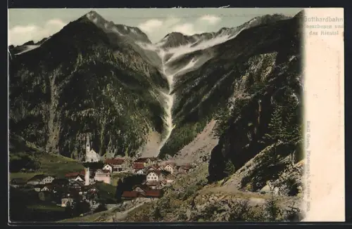 AK Göschenen /Gotthardbahn, Teilansicht und das Kiental