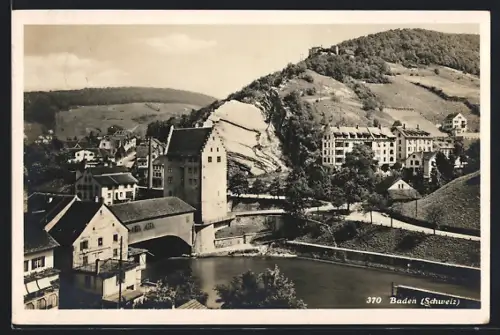 AK Baden, Panorama mit Strassenpartie