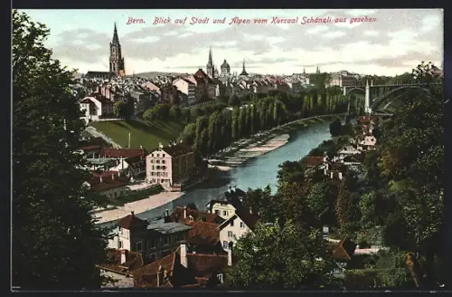 AK Bern, Teilansicht mit den Alpen vom Kursaal Schänzli aus gesehen