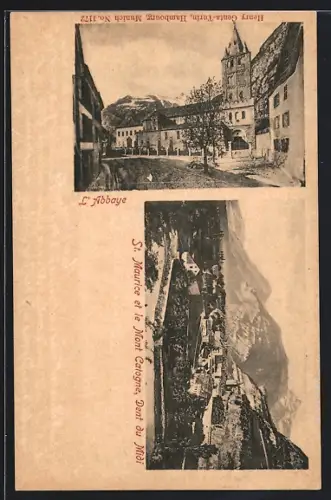 AK St. Maurice, Panorama et le Mont Catogne, Dent du Midi, L`Abbaye