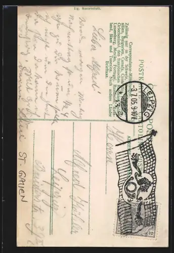 AK St-Gallen, Teilansicht, Frau in Tracht, Passepartout