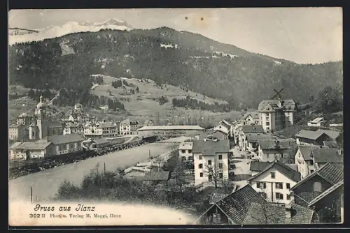 AK Ilanz, Uferpartie mit Strasse