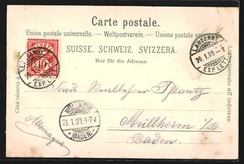 Lithographie Lausanne, Schloss und Kirche bei Mondschein