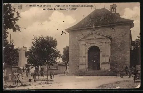 AK Marsannay-la-Cote, L`Eglise et le Monument Commémoratif aux Morts de la Guerre 1914-18