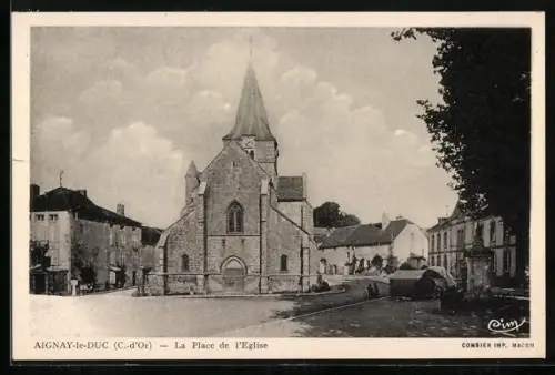 AK Aignay-le-Duc /Côte-d`Or, La Place de l`Eglise