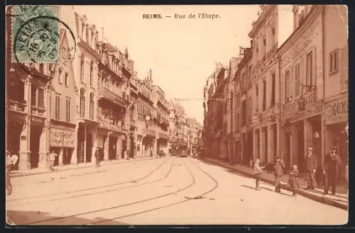AK Reims, Rue de l`Etape, Strassenpartie