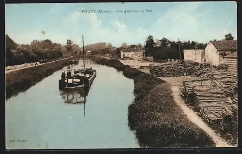 AK Pogny /Marne, Vue générale du Port
