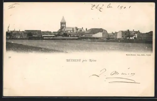 AK Bétheny près Reims, Panorama mit Kirche