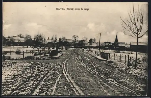 AK Belval /Marne, Panorama sous la neige