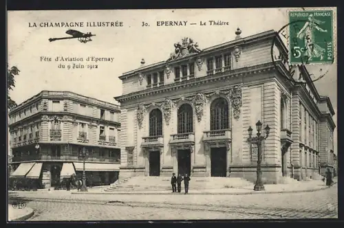 AK Épernay, La Champagne Illustrée, Fête d`Aviation d`Epernay 1912, Le Théâtre