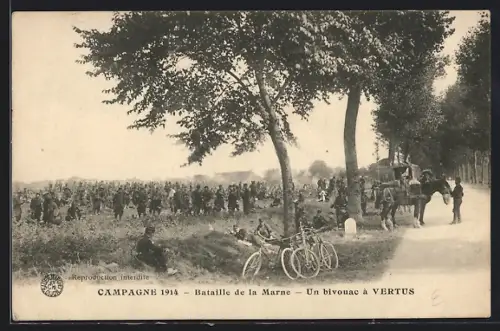 AK Vertus, Campagne 1914, Bataille de la Marne, Un bivouac