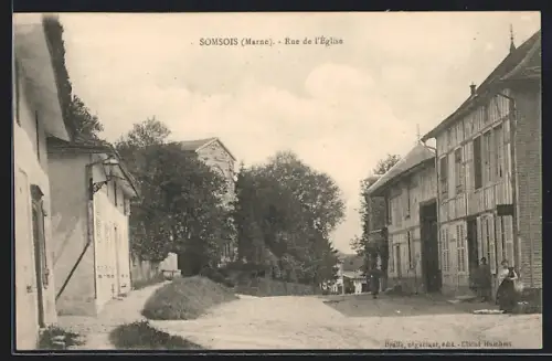 AK Somsois /Marne, Rue de l`Église, Strassenpartie